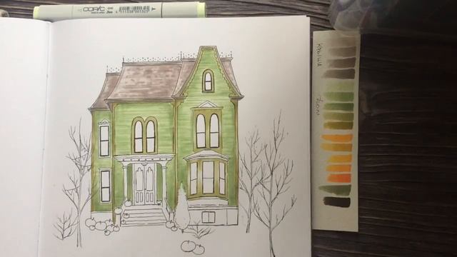 Рисуем осенний дом  маркерами   Copic Urban Sketch Marker  SPEED DRAWING Sketch городской скетч