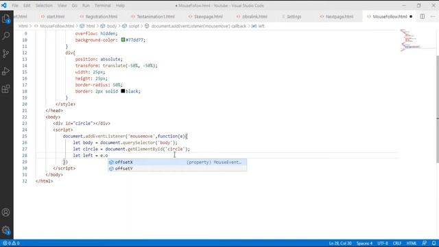 Circle follow the cursor. Cursor effect on screen using html & JavaScript. смотреть онлайн