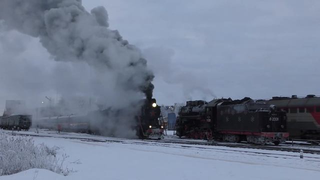 Отправление паровоза ЛВ-0522 с ретропоездом "Рускеальский Экспресс" со станции Сортавала. смотреть онлайн