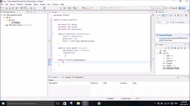 Intermediate Java Tutorial 1 (Eclipse): Creating a List Class and testing it. смотреть онлайн