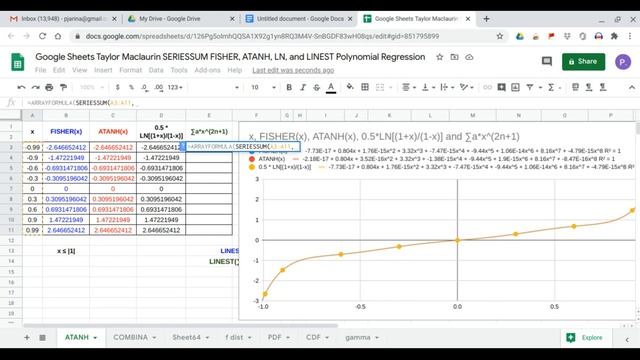 Google Sheets Taylor Maclaurin SERIESSUM FISHER, ATANH, LN, and LINEST Polynomial Regression смотреть онлайн