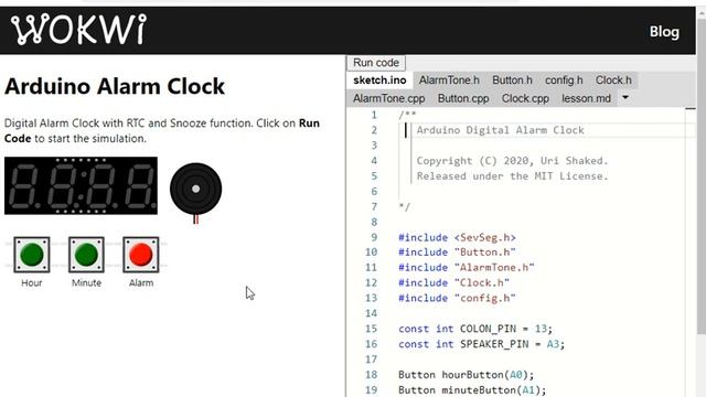 Alarm Clock project with Display using Arduino - Wokwi Embedded Systems Simulator смотреть онлайн