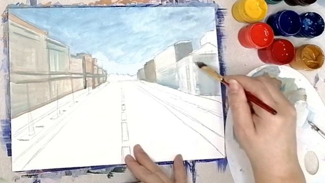 Как нарисовать городскую улицу в перспективе? Гуашь смотреть онлайн