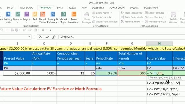 Excel Magic Trick 1138: Basic Future Value Calculation: FV Function Or Math Formula