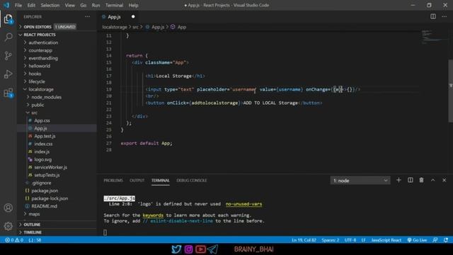 34. Local Storage with Strings ll React JS full Playlist 2022 ll Brainy Bhai смотреть онлайн