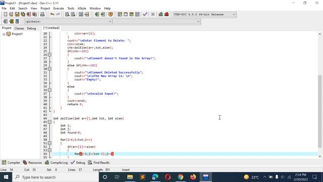 C++ Program to Delete Element from Array using Function смотреть онлайн