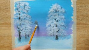 Зимняя дорога красками / Рисуем зиму / Зимний пейзаж акрилом