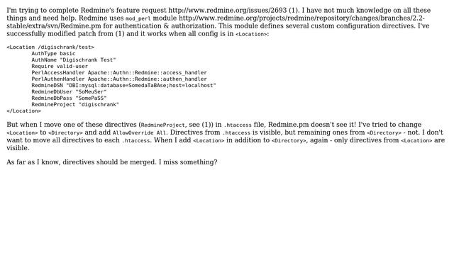 mod_perl custom configuration directives don't work when placed in .htaccess and there is... смотреть онлайн