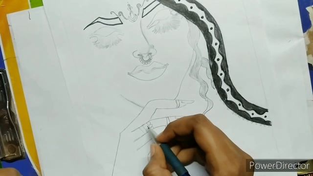 Low budget^drawing-How to draw traditional bridal pencil sketch tutorial смотреть онлайн