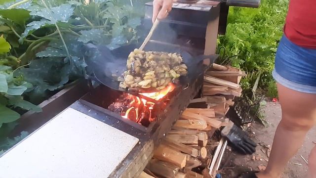 Блюдо из кабачков и баклажанов с жареной картошкой на САДЖе. смотреть онлайн