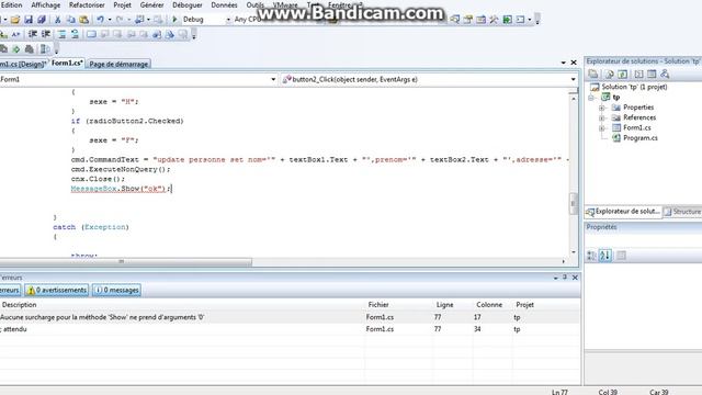 C Sharp.Net ADO NET (C#) /SQL SERVER ajouter modifier supprimer ...mode connecter part 3 смотреть онлайн