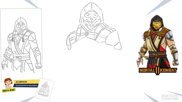 How to Draw Scorpion from Mortal Kombat 11 | Step-by-step tutorial смотреть онлайн