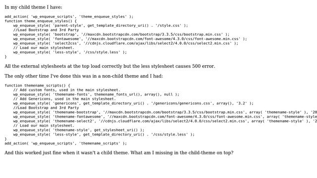 Wordpress: Enqueue less file not working in child theme? смотреть онлайн