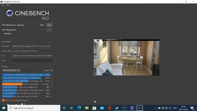 AMD Ryzen Threadripper 1920x stock 12 cores 24 threads Cinebench R23 смотреть онлайн