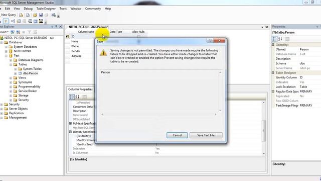 Sql Server prevent saving changes is not permitted problem fix смотреть онлайн