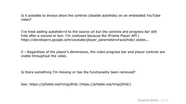 HTML : Always show controls on YouTube embedded iframe смотреть онлайн