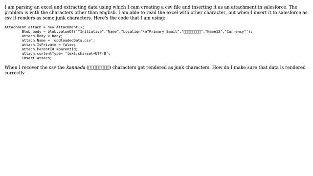 Salesforce: Unable to display UTF-8 character in a csv file generated from apex code смотреть онлайн