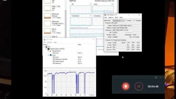 ACER A515-51G test GPU and CPU temperature under stress