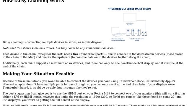 Apple: 3 (2 monitors + Ethernet adapter) devices to 2 Thunderbolt ports on a Retina MacBook Pro? смотреть онлайн
