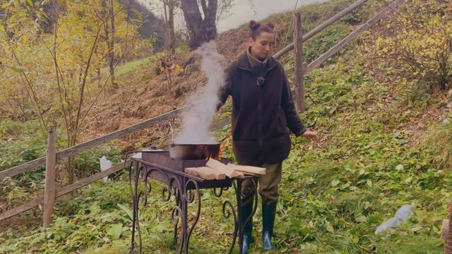 Cooking in the village.Karpaty. Soup for dinner. Half Bushcraft by woman.Суп в карпатському селі. смотреть онлайн