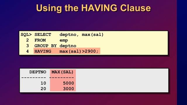 Excluding Group Results HAVING Clause by SQL смотреть онлайн