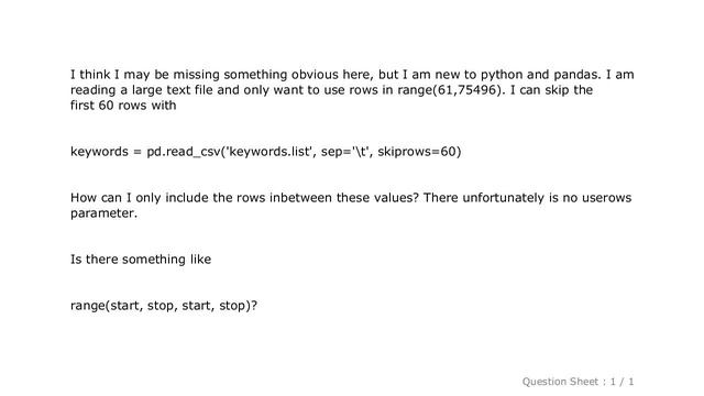 Pandas : Python Pandas reads_csv skip first x and last y rows смотреть онлайн