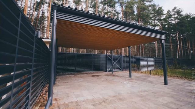 СОВРЕМЕННЫЙ НАВЕС ДЛЯ МАШИНЫ 2023. Загородный дом в Зеленогорске. Типовой проект навеса для авто. смотреть онлайн
