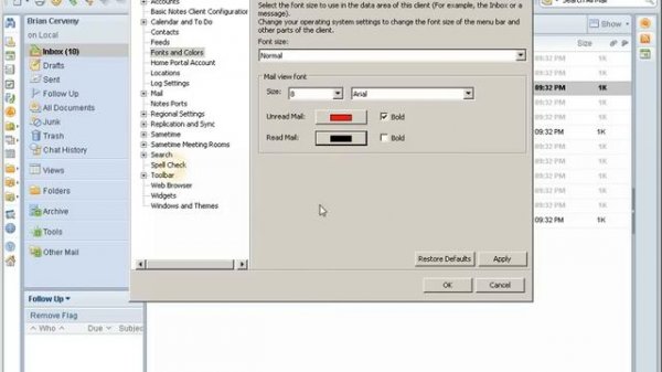 Changing the default font colors in Lotus Notes 8.5.3
