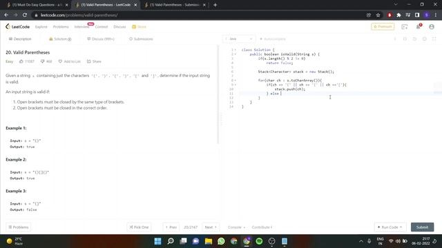 LeetCode - Valid Parentheses | Java | EASY Solution(Play at 1.25x) смотреть онлайн