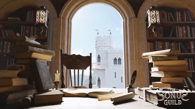 Castle Library on a Spring Morning | (No Music) 2 Hours of ambient sounds & animated background смотреть онлайн