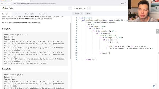 2198. Number of Single Divisor Triplets (Leetcode Medium) смотреть онлайн