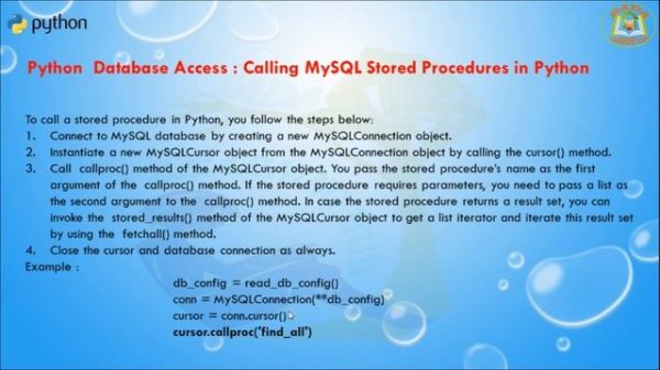 Lesson - 58 : Python Advanced - Python  Database Access : Calling MySQL Stored Procedures in Python