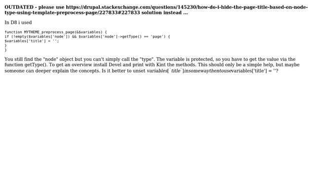 Drupal: How do I hide the page title based on node type using template_preprocess_page()? смотреть онлайн