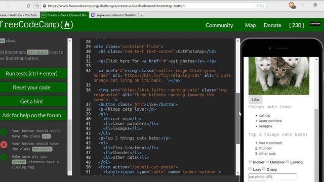 Create a Block Element Bootstrap Button- freeCodeCamp Responsive Design with Bootstrap lesson #5 смотреть онлайн