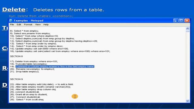 DBMS-Oracle SQL in Telugu - SQL Commands Delete-truncate-commit-drop table-Lesson-8 смотреть онлайн