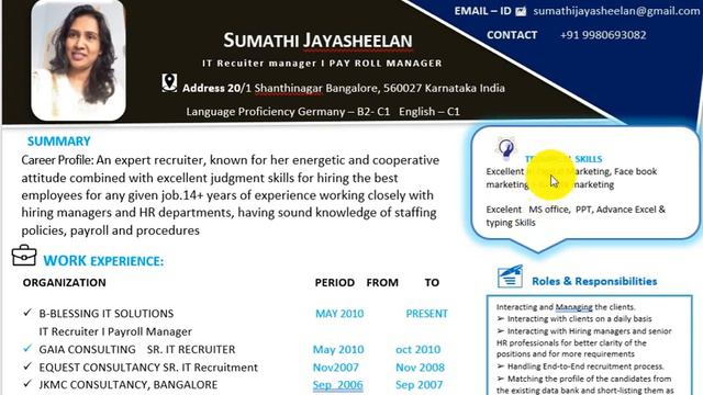 Sumathi's Resume Looking for an HR IT Recruiter Job -Payroll Manager Job смотреть онлайн