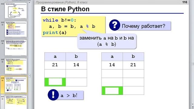 Алгоритм Евклида 8кл питон смотреть онлайн
