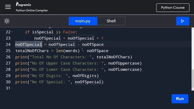 Python Program to count total number of uppercase, lowercase, digits and special character смотреть онлайн