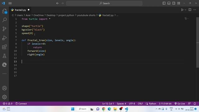 fractal tree using python and turtle || how to create tree using python or turtle смотреть онлайн