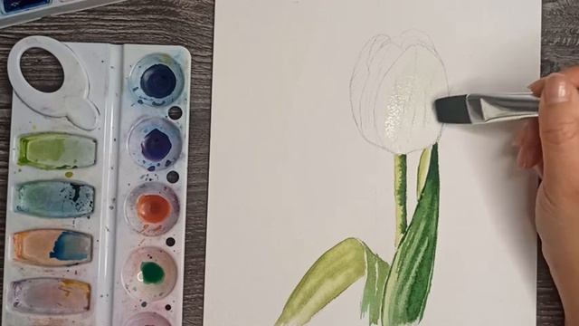 Рисуем акварелью тюльпан. Онлайн урок рисования.