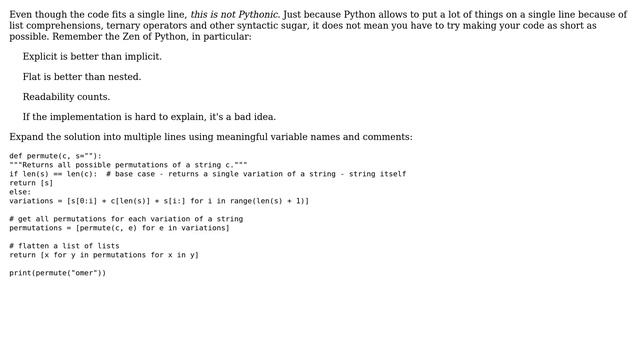 Code Review: Python one-liner to print permutations of a string (2 Solutions!!) смотреть онлайн