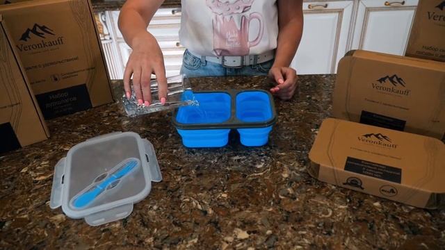 Ланч бокс (контейнер)  синий, складной, силиконовый, Veronkauff