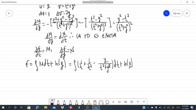 20. [1/t+1/t^2-t/(t^2+y^2)]dt+[ye^y+t/(t^2+y^2)]dy=0. Ecuaciones exactas. Alexander Estrada смотреть онлайн