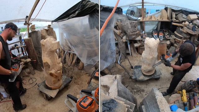 Chainsaw cariving a bear with fish . смотреть онлайн