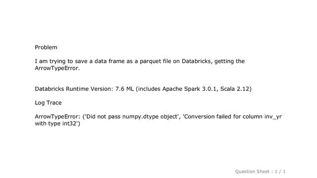 Pandas : ArrowTypeError: Did not pass numpy.dtype object', 'Conversion failed for column X with typ смотреть онлайн