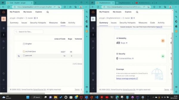 Sonar Cloud dashboard evaluation.