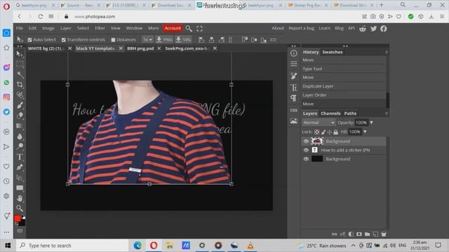 How to add sticker PNG file on a still image using Photopea