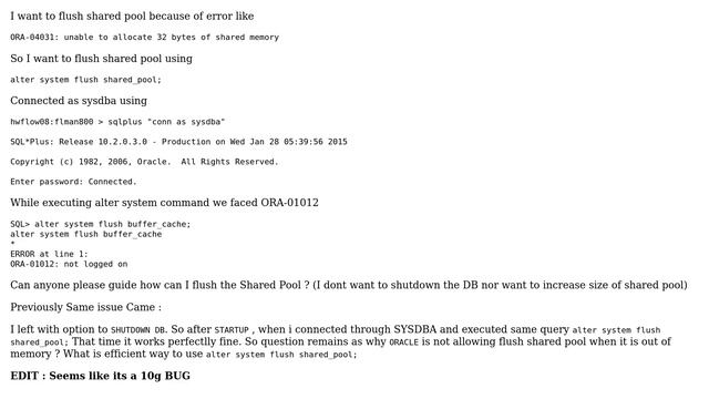 Databases: ORA-04031: unable to allocate 32 bytes of shared memory смотреть онлайн