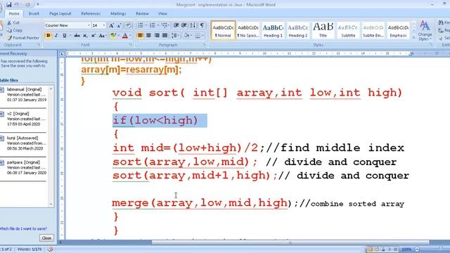 Merge sort in Java смотреть онлайн