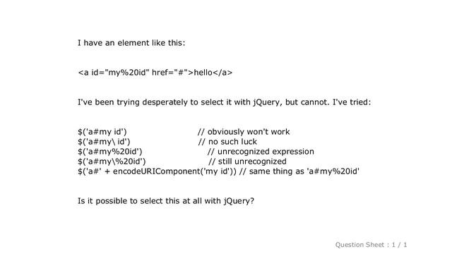 HTML : Select element with percent sign (%) in its id with jQuery смотреть онлайн
